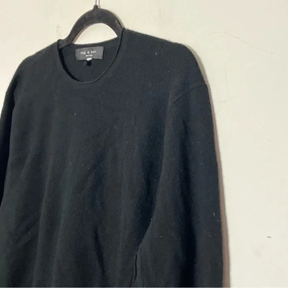 Rag & Bone Collin Wool Pique Sweater‎ Crewneck in Black XL